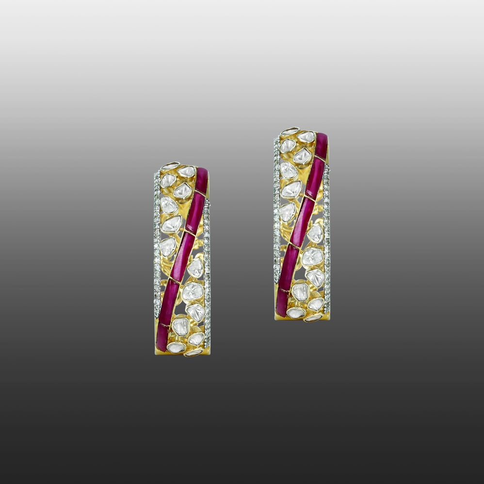 Polki Hoop Earrings with Red Talafs